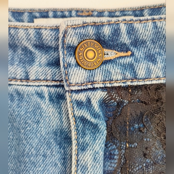Miss Sixty Blue Denim Mini Skirt With Lace Trim Size L - Picture 5 of 7